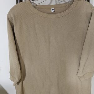 Beige Ribbed Long Sleeve Shirt